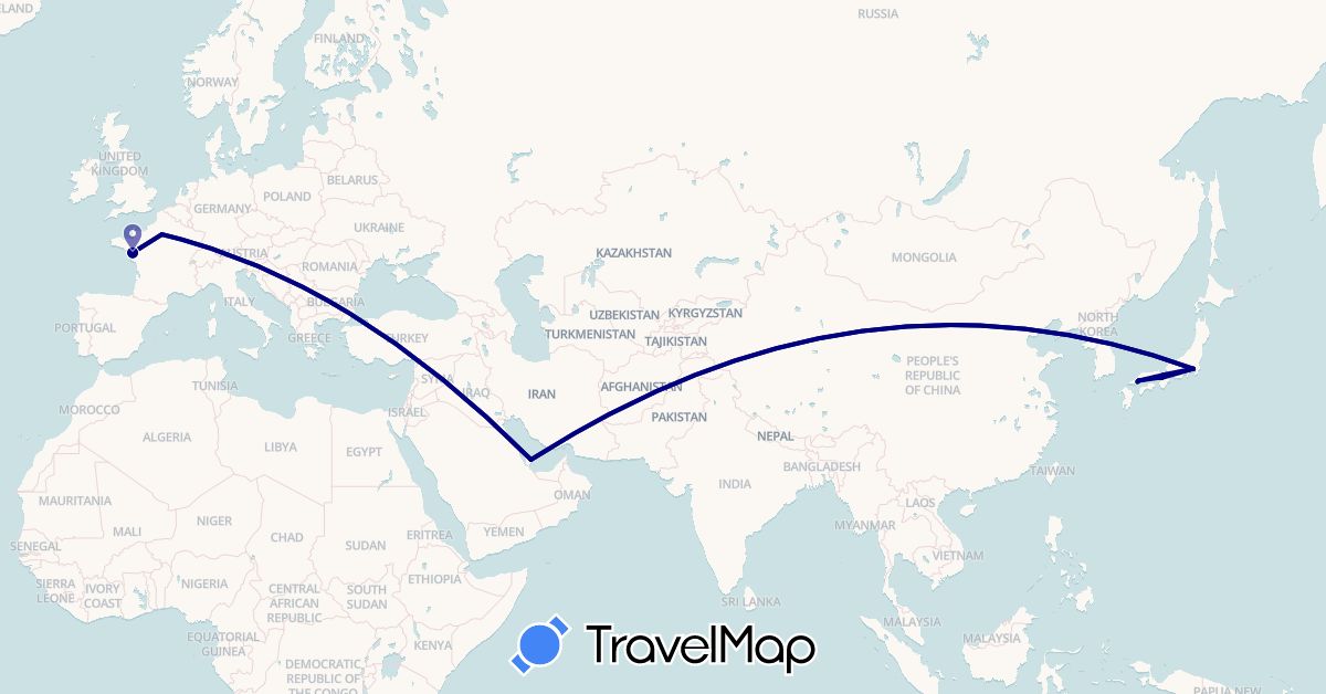 TravelMap itinerary: driving in France, Japan, Qatar (Asia, Europe)